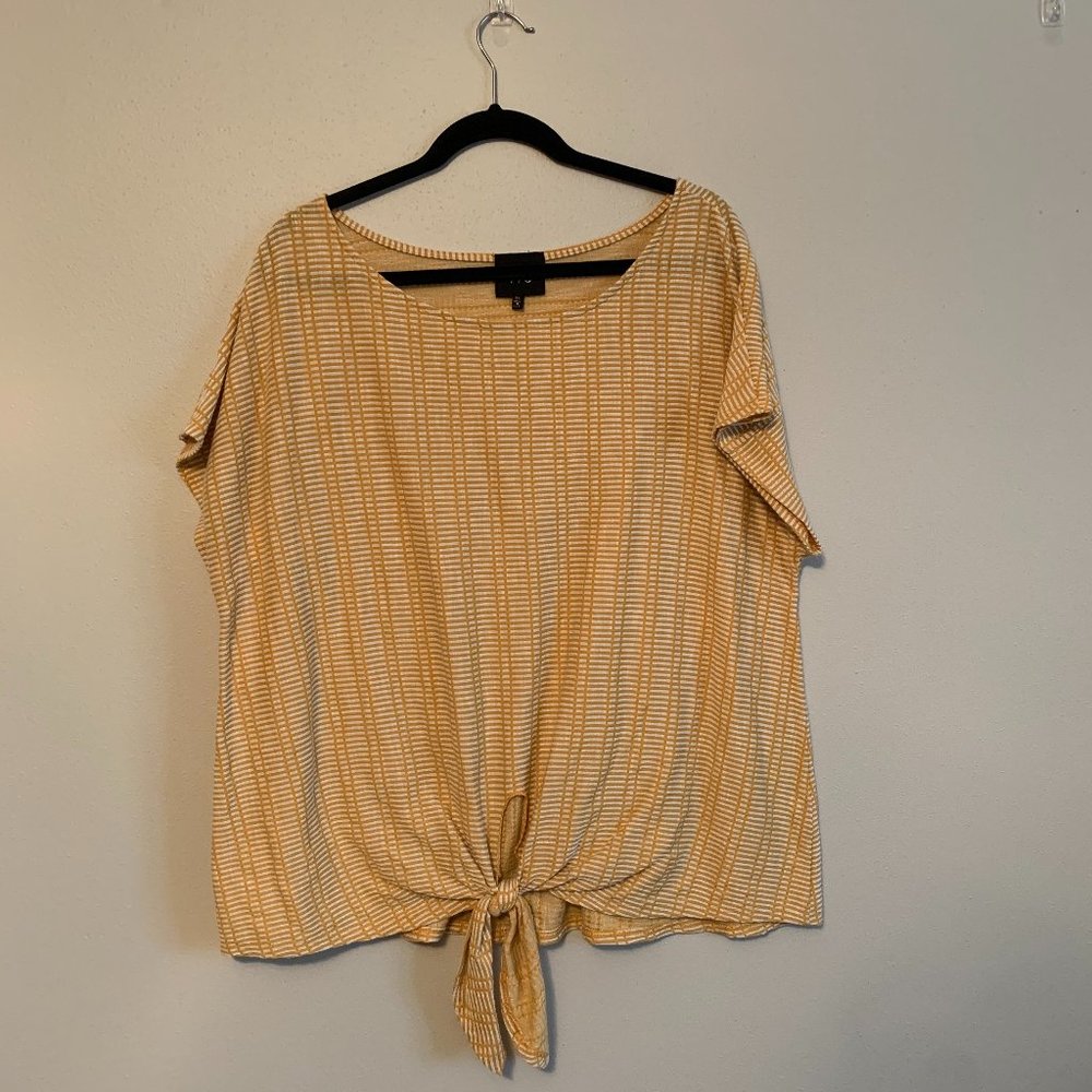 Yellow/White Patterned Tie Front Top